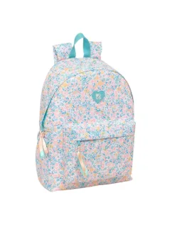 Safta Moos Fiori Mochila para Portatil hasta 14.1" - Bolsillo Frontal - Portabotellas - Tirador Doble - Hombreras Ergonomicas - Asa Superior - 310x130x430mm - Color Rosa Pastel
