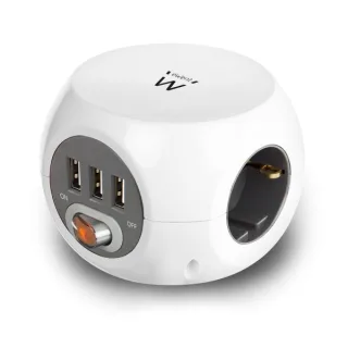Ewent EW3939 REGLETA CUBO 3 TOMAS/3 USB BLANCO