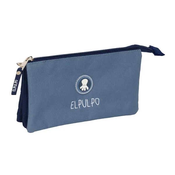 Safta el Pulpo Portatodo - 3 Compartimentos con Cremalleras - Bolsillo Interior - 0.6L - 220x30x120mm - Color Azul Oscuro