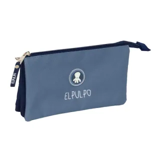 Safta el Pulpo Portatodo - 3 Compartimentos con Cremalleras - Bolsillo Interior - 0.6L - 220x30x120mm - Color Azul Oscuro