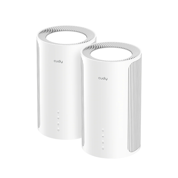 Cudy BE6500 Pack de 2 Sistemas WiFi 7 Mesh 2.5G - Servidor y Cliente VPN - Ethernet 2.5Gbps - Soporta hasta 200 Dispositivos - Control en la Nube con App - 116x202mm - Color Blanco