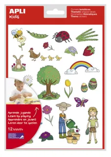 Apli Gomets Tematicos la Primavera - 264 Gomets en 12 Hojas - Ilustraciones Educativas - Adhesivo Removible - Formato Escolar - Adhesivo Base Agua - Libre de Disolventes - Colorido · Pack de