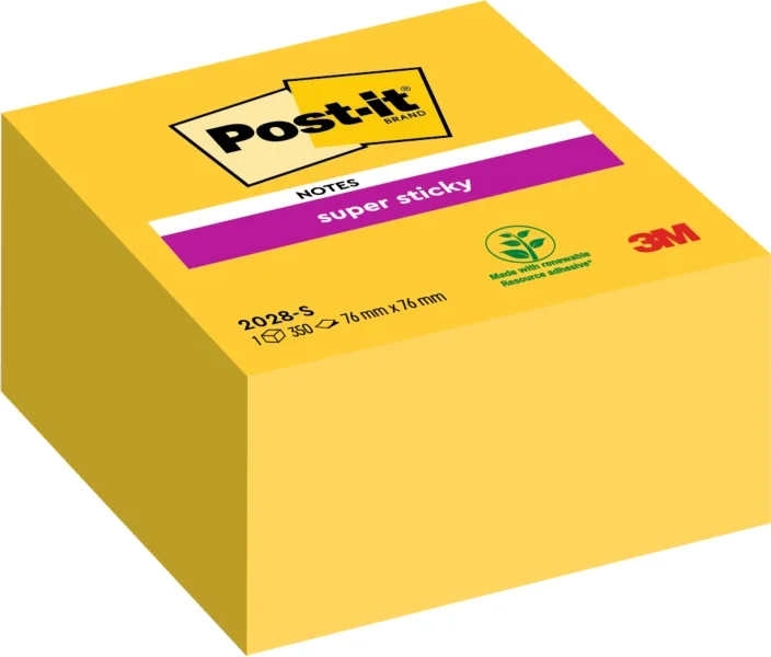 Post-It Super Sticky Cubo de 350 Notas Adhesivas Reposicionables - 76x76mm - 100% PEFC - Color Amarillo