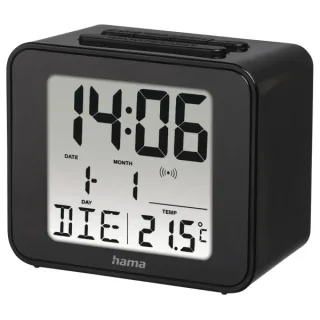 Hama Cube Radio Reloj Despertador - Pantalla Digital - Termometro - Funcion de Repeticion de Alarma - Zona Horaria Ajustable - 7x4x6cm - Color Negro