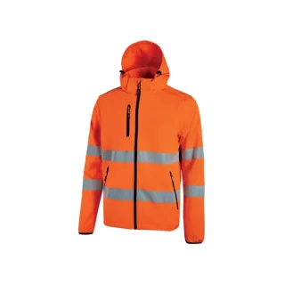 Upower Cursa Chaqueta de Trabajo Softshell - Talla 2XL - Transpirable, Cortavientos, Repelente al Agua, Bandas Reflectantes, Capucha Desmontable, Multiples Bolsillos, Puños Elasticos - Color
