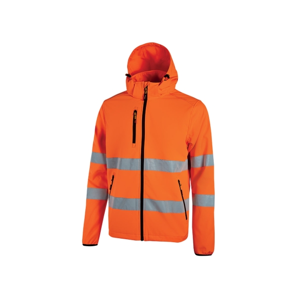 Upower Cursa Chaqueta de Trabajo Softshell - Talla 2XL - Transpirable, Cortavientos, Repelente al Agua, Bandas Reflectantes, Capucha Desmontable, Multiples Bolsillos, Puños Elasticos - Color