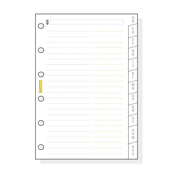 Finocam C275 Indice Alfabetico para Agendas Classic - 12 Solapas - Formato 602 - 73x114x3mm - Cartulina - Color Blanco