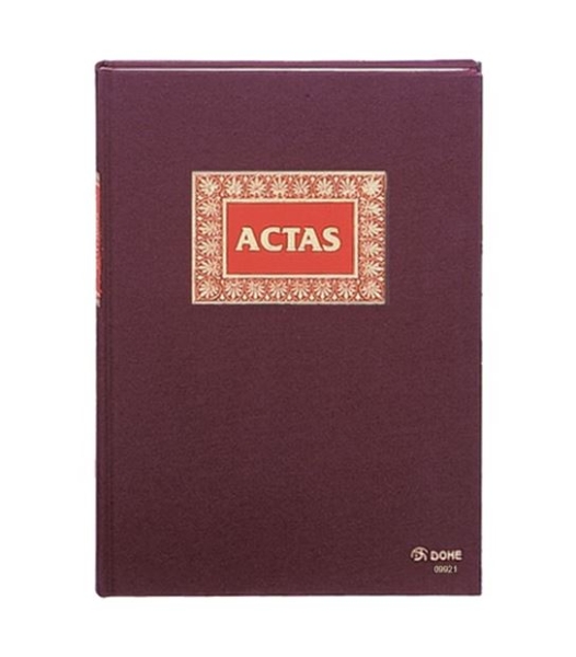 Dohe Libro Actas 50 Hojas Numeradas Papel Offset de 100gr - Tamaño Folio Natural - Encuadernacion en Tela de Primera Calidad con Estampacion en Rojo y Oro - Impreso a 2 Colores - Color Burde