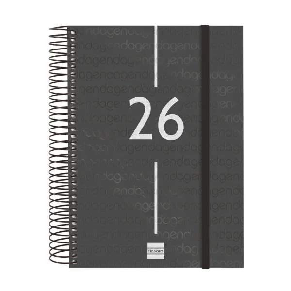 Finocam Year Agenda de Espiral en Catalan - Anual 2026 - Tapa Ligera - Formato E10 - 175x29x212mm - 1 Dia por Pagina - Color Negro
