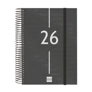 Finocam Year Agenda de Espiral en Catalan - Anual 2026 - Tapa Ligera - Formato E10 - 175x29x212mm - 1 Dia por Pagina - Color Negro