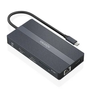 Aisens Conversor USB-C 12 en 1 - Carcasa de Aluminio - Ligero y Portatil - Conexion a 3 Pantallas - Power Delivery 100W - Ethernet RJ45 - Puertos USB-A y USB-C - Lectores de Tarjetas SD y Mi