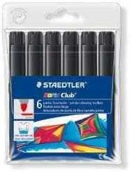 Staedtler Noris Watercolour 340 Pack de 6 Rotuladores de Gran Tamaño - Trazo 3mm Aprox - Lavable Facilmente - Tinta Base de Agua - Color Negro