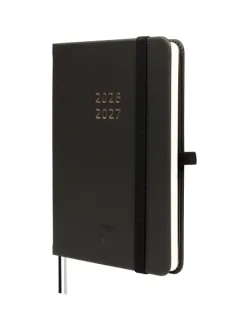 Finocam Minimal Agenda de Tapa Dura Internacional - 18 Meses - Semana Vista Horizontal - Formato M3 - 100x150mm - Papel Crema de 80g/m2 - Bolsillo Interior - Cierre con Goma - Color Negro