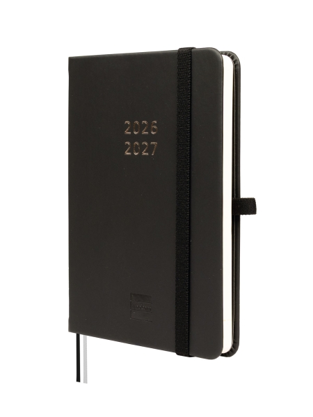 Finocam Minimal Agenda de Tapa Dura Internacional - 18 Meses - Semana Vista Horizontal - Formato M3 - 100x150mm - Papel Crema de 80g/m2 - Bolsillo Interior - Cierre con Goma - Color Negro