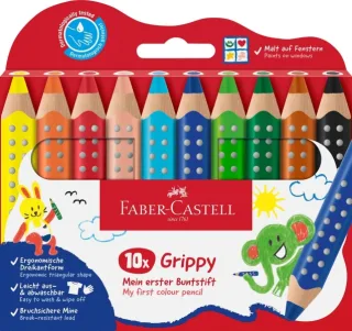 Faber-Castell Grippy Pack con 10 Lapices de Colores Gruesos Mina XXL Suave - Forma Triangular con Grip - Colores Surtidos