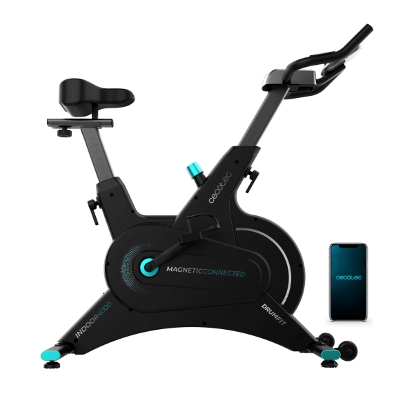 Cecotec DrumFit Indoor 10000 Magno Connected Bicileta Estatica - Pantalla LCD - Resistencia Magnetica - Volante 10kg - Kinomap App - Ruedas Transporte - Soporte Tablet - Color Negro
