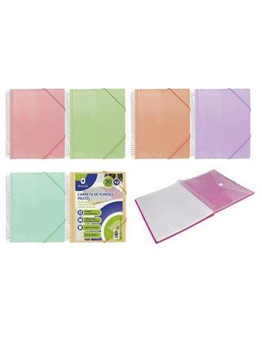 Bismark Carpeta Espiral 30 Fundas Transparentes - Polipropileno - Tamaño A4 - Espiral Plastica Indeformable - Apertura 360 Grados - Gomas de Cierre - Colores Pastel · Pack de 12 uds.
