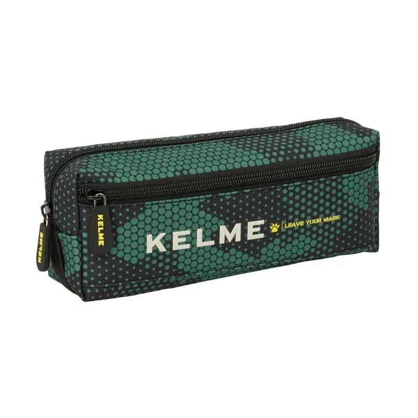Safta Kelme Camo Portatodo - 3 Compartimentos con Cremalleras - Goma Elastica - 0.98L - 220x60x85mm - Color Verde Camuflaje