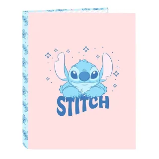 Safta Stitch Ohana Carpeta con 4 Anillas 25mm - Tapas Duras Forradas - Formato Folio - Ligera y Compacta - 265x40x330mm - Color Rosa Pastel