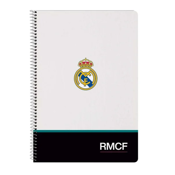 Safta Real Madrid Equipacion 26/27 Libreta con Espiral - Formato Folio - 80 Hojas de 80g/m2 - Cuadricula 4x4mm - Tapas Duras Glasofonadas - 21.5x31x1cm - Color Blanco y Negro