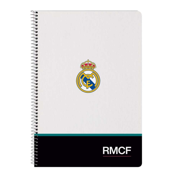 Safta Real Madrid Equipacion 26/27 Libreta con Espiral - Formato Folio - 80 Hojas de 80g/m2 - Cuadricula 4x4mm - Tapas Duras Glasofonadas - 21.5x31x1cm - Color Blanco y Negro