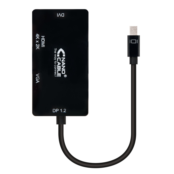 Nanocable Conversor de Video 3 en 1 - Mini DisplayPort a VGA, DVI y HDMI - Resolucion 4K - Longitud 15cm - Conectores Hembra - Color Negro