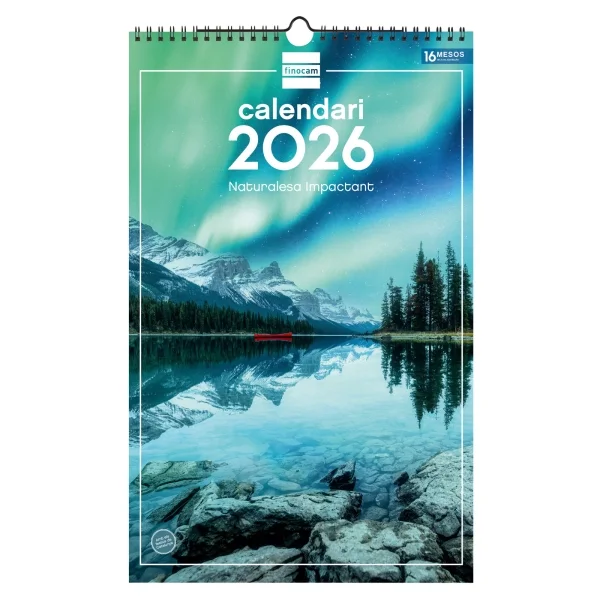 Finocam Calendario de Pared en Catalan - Anual 2026 - Imagenes Variadas - con Espiral - Espacio para Escribir - Tematica de Naturaleza