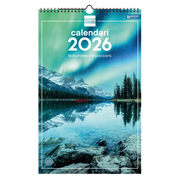 Finocam Calendario de Pared en Catalan - Anual 2026 - Imagenes Variadas - con Espiral - Espacio para Escribir - Tematica de Naturaleza