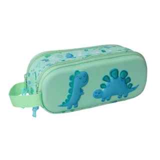 Safta Dino Estuche Portatodo 3D de 1L - 2 Compartimentos - Cierre de Cremallera - Asa de Mano - 21x8x6cm - Color Menta
