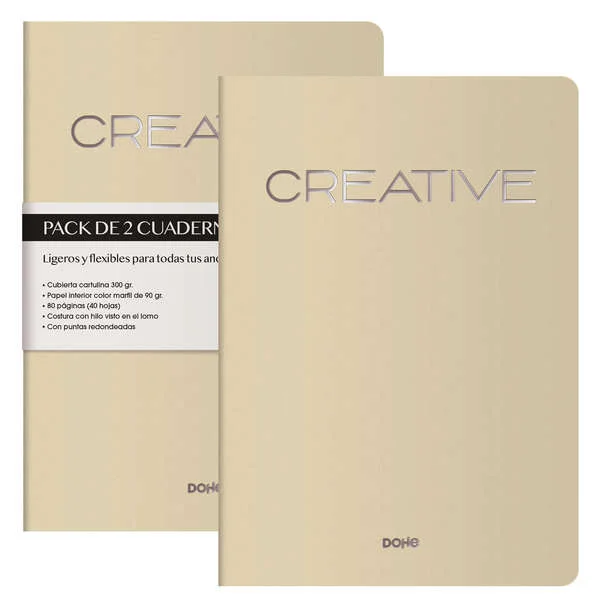 Dohe Creative Cuaderno Notebook A4 40 Hojas Lisas - Papel Ahuesado 90 g/m2 - Tapa en Cartulina 300g/m2 - Color Beige · Pack de 2 uds.