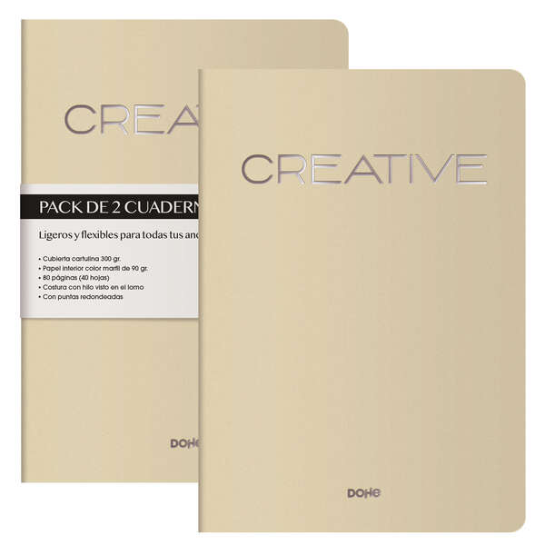 Dohe Creative Cuaderno Notebook A4 40 Hojas Lisas - Papel Ahuesado 90 g/m2 - Tapa en Cartulina 300g/m2 - Color Beige · Pack de 2 uds.