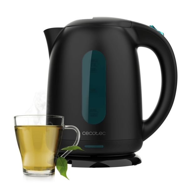 Cecotec Thermosense 180 Hervidor de Agua Electrico - Potencia de 2200W - Capacidad 1.7L - Libre de BPA - Filtro Antical Desmontable - Base Giratoria 360º - Apagado Automatico - Color Negro