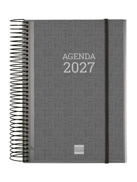Finocam Espiral Basics Personalizable Agenda - Anual 2027 - 1 Dia por Pagina - Formato E10 - 155x212mm - Espiral - Tapa de Polipropileno - Esquinas Microperforadas - Papel de 70g/m2 - Color Gris