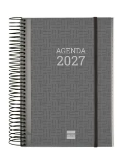 Finocam Espiral Basics Personalizable Agenda - Anual 2027 - 1 Dia por Pagina - Formato E10 - 155x212mm - Espiral - Tapa de Polipropileno - Esquinas Microperforadas - Papel de 70g/m2 - Color
