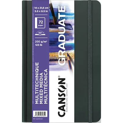 Canson Graduate Mix Media Cuaderno - 36 Hojas de 14x21.6cm - 200g - Grano Fino - Color Blanco