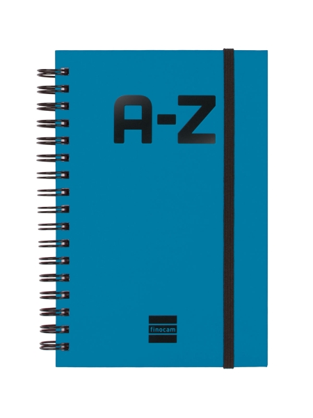 Finocam A-Z Indice Alfabetico - Formato 8º - 100x150mm - Tapas de Carton Forrado - Papel de 80g/m2 - Cierre con Goma Elastica - Espiral Doble Metalica - Color Azul