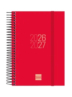 Finocam Espir Agenda Escolar 26/27 - 1 Dia por Pagina - Formato E8 - 120x171mm - Tapas de Polipropileno - Papel de 70g/m2 - Espiral Metalica - Esquinas Microperforadas - Color Rojo