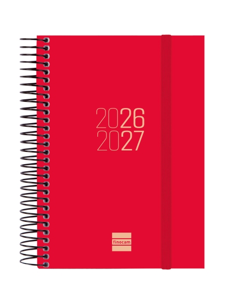 Finocam Espir Agenda Escolar 26/27 - 1 Dia por Pagina - Formato E8 - 120x171mm - Tapas de Polipropileno - Papel de 70g/m2 - Espiral Metalica - Esquinas Microperforadas - Color Rojo