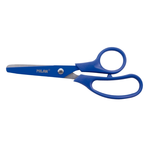 Milan Basic Colours Tijeras de 13.4cm - Mango Ergonomico - Punta Redondeada - Hoja de Acero Inoxidable - Color Azul · Pack de 10 uds.