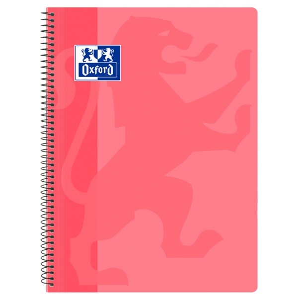 Oxford School Classic Cuaderno Espiral Tamaño Folio Cuadricula 4x4mm - 80 Hojas - Tapa de Plastico - Color Rosa Chicle