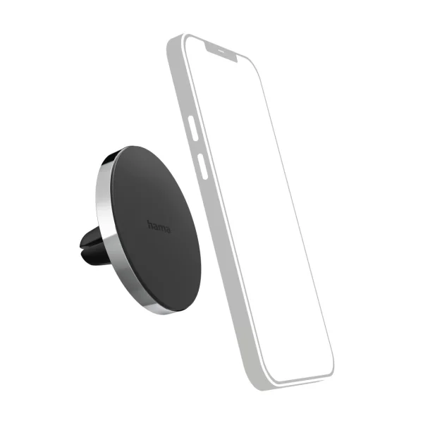 Hama Lock Soporte de Coche para Smartphone - Magnetico - Pinza para Rejilla - Peso Max 230g - Aluminio - Color Negro y Plata