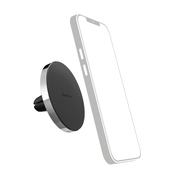 Hama Lock Soporte de Coche para Smartphone - Magnetico - Pinza para Rejilla - Peso Max 230g - Aluminio - Color Negro y Plata