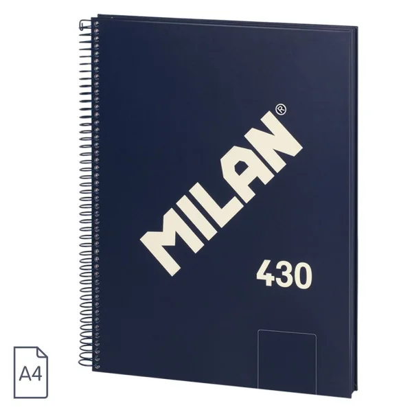 Milan 430 Since 1918 Cuaderno A4 con Espiral - Hojas Blancas - 80 Hojas de 95g - Tapa Dura - Color Azul