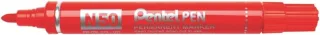 Pentel Pen N50 Rotulador Permanente - Punta de 4.3mm - Resistente a Agua y Luz - Color Rojo · Pack de 12 uds.