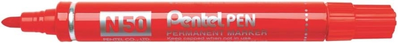 Pentel Pen N50 Rotulador Permanente - Punta de 4.3mm - Resistente a Agua y Luz - Color Rojo · Pack de 12 uds.