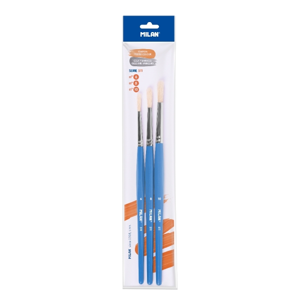 Milan 511 Pack de 3 Pinceles Escolares para Cola y Tempera - Formatos Surtidos - Color Verde