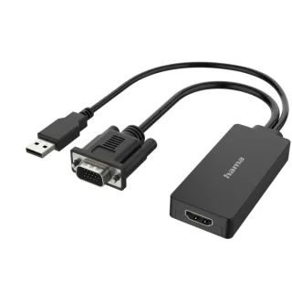Hama Essential Adaptador de Video - Entrada VGA y USB-A Macho - Salida HDMI Hembra - Color Negro
