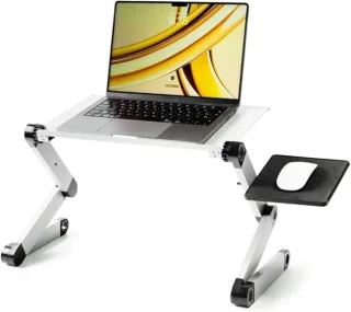 Innovagoods Omnible Mesa Ajustable Multiposicion para Portatil de Aluminio - Plegable - Soporta hasta 15kg - Bandeja para Raton - Rotable 360º - Multifuncion - 49x53x26cm - Color Gris