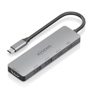 Aisens USB-C Dock 5 en 1 - USB-C a 1xHDMI - 2xUSB-A - 1xUSB-C - 1xUSB-C PD 100W - 15cm - Color Gris