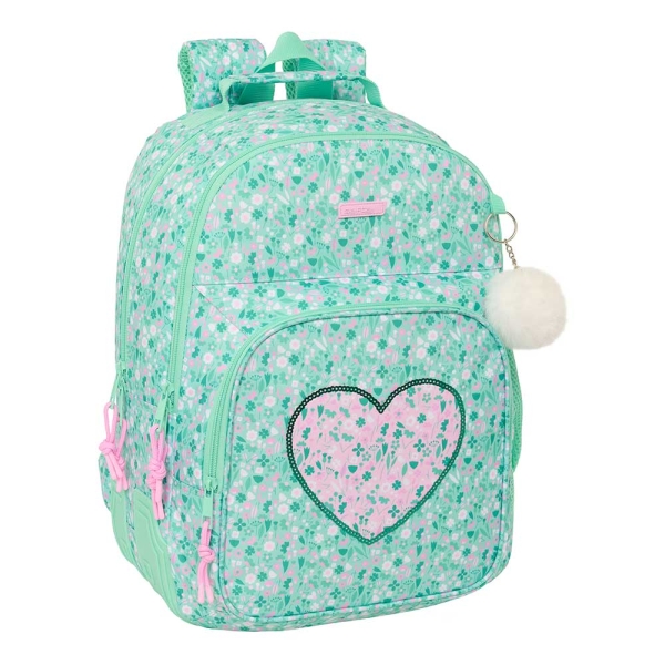 Safta Cuore Mochila con 2 Compartimentos - Antirozaduras - Adaptable a Carro - Bolsillo Frontal - Portabotellas - Tirador Doble - Hombreras Ergonomicas - 20L - 320x150x420mm - Color Turquesa
